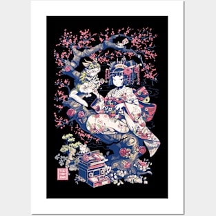 Japanese Girl With Dragon and Cats T-Shirt 10 Posters and Art